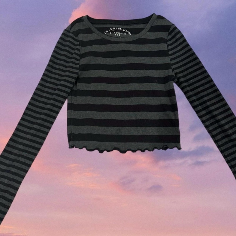 Aeropostale Black and Green Striped long sleeve top